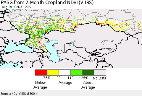 Russian Federation PASG from 2-Month Cropland NDVI (VIIRS) Thematic Map For 10/24/2022 - 10/31/2022