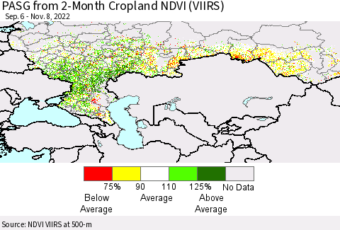 Russian Federation PASG from 2-Month Cropland NDVI (VIIRS) Thematic Map For 11/1/2022 - 11/8/2022
