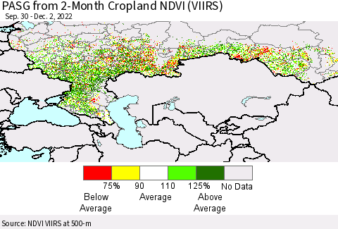 Russian Federation PASG from 2-Month Cropland NDVI (VIIRS) Thematic Map For 11/25/2022 - 12/2/2022