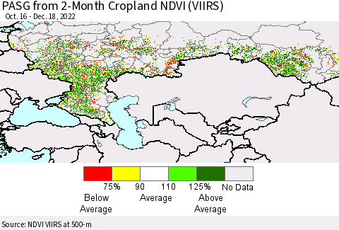 Russian Federation PASG from 2-Month Cropland NDVI (VIIRS) Thematic Map For 12/11/2022 - 12/18/2022