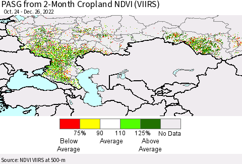 Russian Federation PASG from 2-Month Cropland NDVI (VIIRS) Thematic Map For 12/19/2022 - 12/26/2022