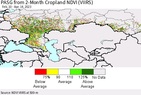 Russian Federation PASG from 2-Month Cropland NDVI (VIIRS) Thematic Map For 4/7/2023 - 4/14/2023