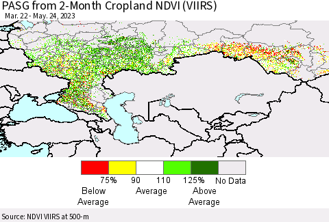 Russian Federation PASG from 2-Month Cropland NDVI (VIIRS) Thematic Map For 5/17/2023 - 5/24/2023