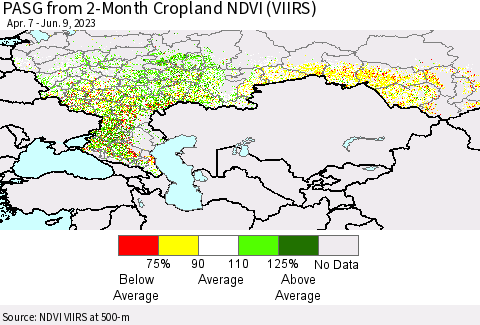 Russian Federation PASG from 2-Month Cropland NDVI (VIIRS) Thematic Map For 6/2/2023 - 6/9/2023