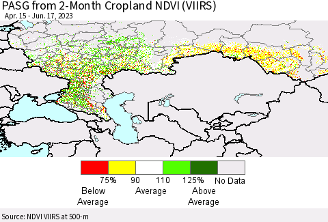 Russian Federation PASG from 2-Month Cropland NDVI (VIIRS) Thematic Map For 6/10/2023 - 6/17/2023
