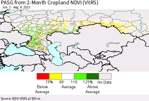 Russian Federation PASG from 2-Month Cropland NDVI (VIIRS) Thematic Map For 7/28/2023 - 8/4/2023