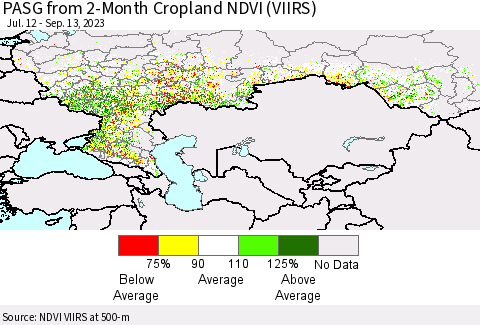 Russian Federation PASG from 2-Month Cropland NDVI (VIIRS) Thematic Map For 9/6/2023 - 9/13/2023