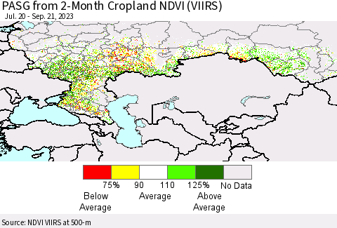 Russian Federation PASG from 2-Month Cropland NDVI (VIIRS) Thematic Map For 9/14/2023 - 9/21/2023