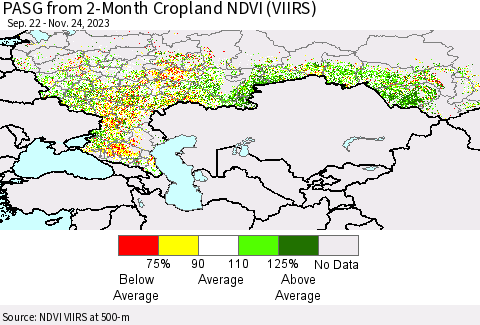 Russian Federation PASG from 2-Month Cropland NDVI (VIIRS) Thematic Map For 11/17/2023 - 11/24/2023