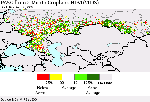 Russian Federation PASG from 2-Month Cropland NDVI (VIIRS) Thematic Map For 12/11/2023 - 12/18/2023