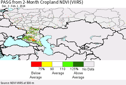 Russian Federation PASG from 2-Month Cropland NDVI (VIIRS) Thematic Map For 1/25/2024 - 2/1/2024