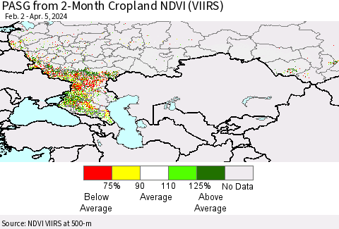 Russian Federation PASG from 2-Month Cropland NDVI (VIIRS) Thematic Map For 3/29/2024 - 4/5/2024