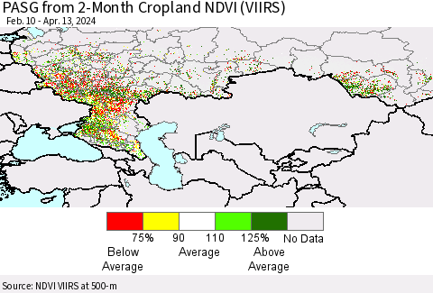 Russian Federation PASG from 2-Month Cropland NDVI (VIIRS) Thematic Map For 4/6/2024 - 4/13/2024