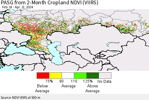 Russian Federation PASG from 2-Month Cropland NDVI (VIIRS) Thematic Map For 4/14/2024 - 4/21/2024