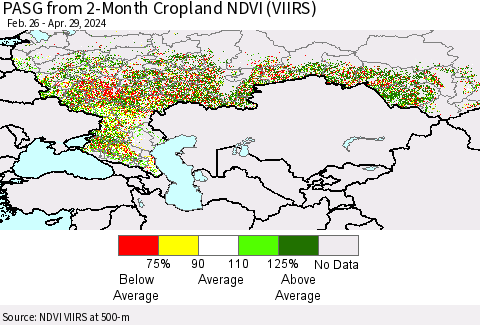 Russian Federation PASG from 2-Month Cropland NDVI (VIIRS) Thematic Map For 4/22/2024 - 4/29/2024