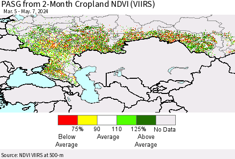 Russian Federation PASG from 2-Month Cropland NDVI (VIIRS) Thematic Map For 4/30/2024 - 5/7/2024