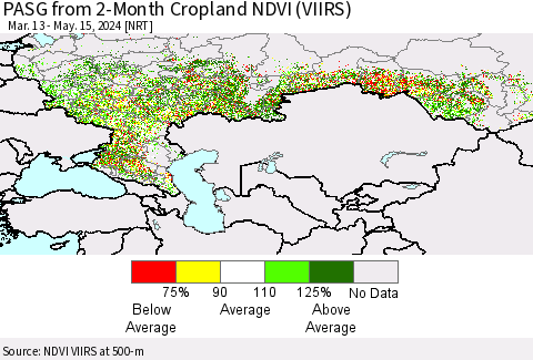 Russian Federation PASG from 2-Month Cropland NDVI (VIIRS) Thematic Map For 5/8/2024 - 5/15/2024