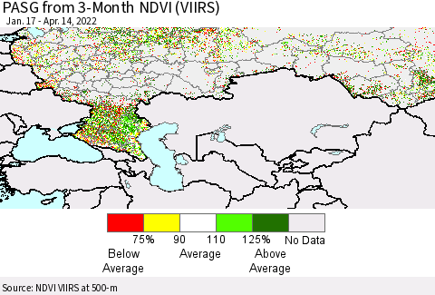 Russian Federation PASG from 3-Month NDVI (VIIRS) Thematic Map For 4/7/2022 - 4/14/2022