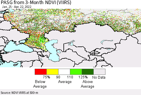 Russian Federation PASG from 3-Month NDVI (VIIRS) Thematic Map For 4/15/2022 - 4/22/2022