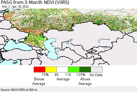 Russian Federation PASG from 3-Month NDVI (VIIRS) Thematic Map For 4/23/2022 - 4/30/2022