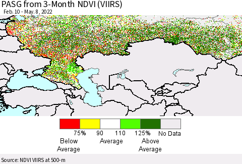 Russian Federation PASG from 3-Month NDVI (VIIRS) Thematic Map For 5/1/2022 - 5/8/2022