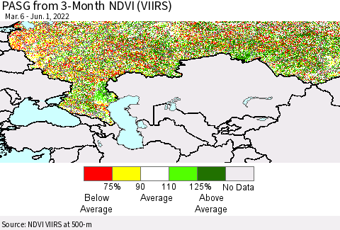Russian Federation PASG from 3-Month NDVI (VIIRS) Thematic Map For 5/25/2022 - 6/1/2022