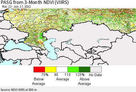 Russian Federation PASG from 3-Month NDVI (VIIRS) Thematic Map For 6/10/2022 - 6/17/2022