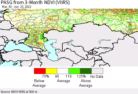 Russian Federation PASG from 3-Month NDVI (VIIRS) Thematic Map For 6/18/2022 - 6/25/2022