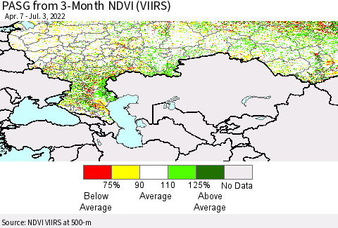 Russian Federation PASG from 3-Month NDVI (VIIRS) Thematic Map For 6/26/2022 - 7/3/2022