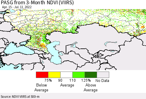 Russian Federation PASG from 3-Month NDVI (VIIRS) Thematic Map For 7/4/2022 - 7/11/2022