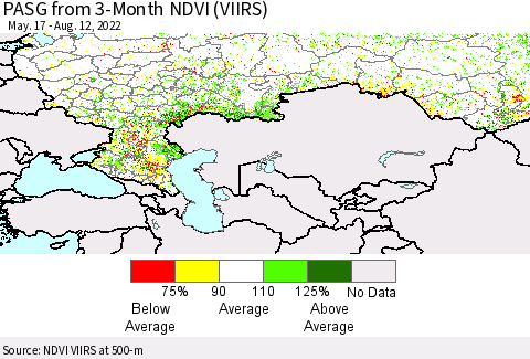 Russian Federation PASG from 3-Month NDVI (VIIRS) Thematic Map For 8/5/2022 - 8/12/2022