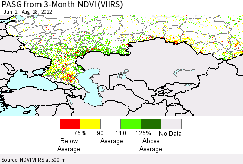 Russian Federation PASG from 3-Month NDVI (VIIRS) Thematic Map For 8/21/2022 - 8/28/2022