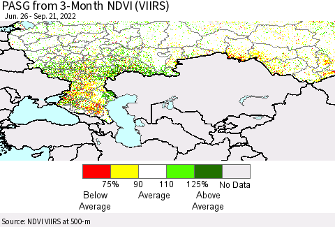 Russian Federation PASG from 3-Month NDVI (VIIRS) Thematic Map For 9/14/2022 - 9/21/2022