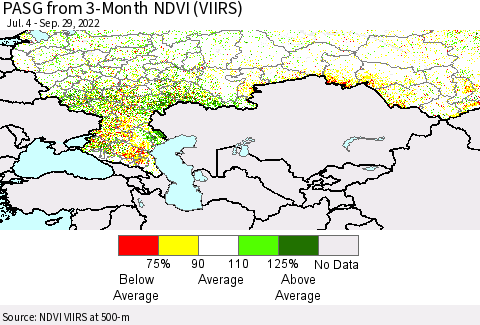 Russian Federation PASG from 3-Month NDVI (VIIRS) Thematic Map For 9/22/2022 - 9/29/2022
