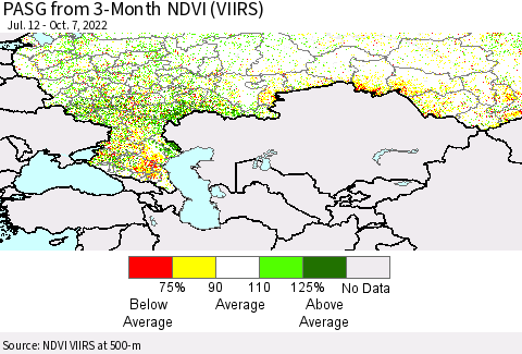 Russian Federation PASG from 3-Month NDVI (VIIRS) Thematic Map For 9/30/2022 - 10/7/2022