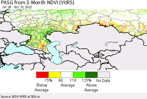 Russian Federation PASG from 3-Month NDVI (VIIRS) Thematic Map For 10/16/2022 - 10/23/2022