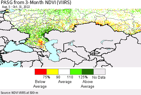 Russian Federation PASG from 3-Month NDVI (VIIRS) Thematic Map For 10/24/2022 - 10/31/2022