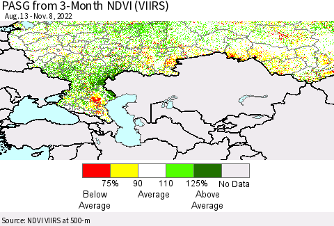 Russian Federation PASG from 3-Month NDVI (VIIRS) Thematic Map For 11/1/2022 - 11/8/2022
