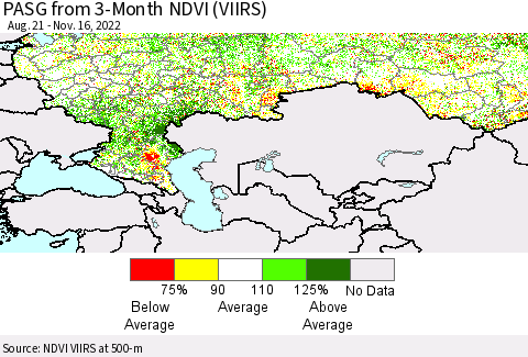 Russian Federation PASG from 3-Month NDVI (VIIRS) Thematic Map For 11/9/2022 - 11/16/2022
