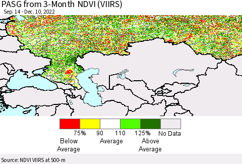 Russian Federation PASG from 3-Month NDVI (VIIRS) Thematic Map For 12/3/2022 - 12/10/2022