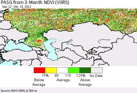 Russian Federation PASG from 3-Month NDVI (VIIRS) Thematic Map For 12/11/2022 - 12/18/2022