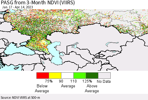 Russian Federation PASG from 3-Month NDVI (VIIRS) Thematic Map For 4/7/2023 - 4/14/2023