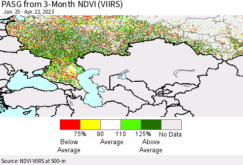 Russian Federation PASG from 3-Month NDVI (VIIRS) Thematic Map For 4/15/2023 - 4/22/2023