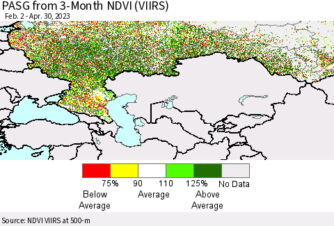 Russian Federation PASG from 3-Month NDVI (VIIRS) Thematic Map For 4/23/2023 - 4/30/2023