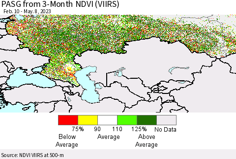 Russian Federation PASG from 3-Month NDVI (VIIRS) Thematic Map For 5/1/2023 - 5/8/2023