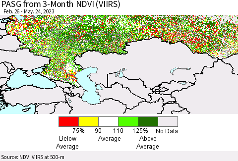 Russian Federation PASG from 3-Month NDVI (VIIRS) Thematic Map For 5/17/2023 - 5/24/2023