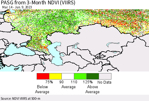 Russian Federation PASG from 3-Month NDVI (VIIRS) Thematic Map For 6/2/2023 - 6/9/2023