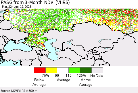 Russian Federation PASG from 3-Month NDVI (VIIRS) Thematic Map For 6/10/2023 - 6/17/2023