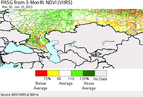 Russian Federation PASG from 3-Month NDVI (VIIRS) Thematic Map For 6/18/2023 - 6/25/2023