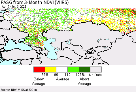 Russian Federation PASG from 3-Month NDVI (VIIRS) Thematic Map For 6/26/2023 - 7/3/2023